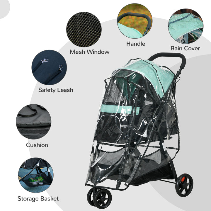 PawHut Lightweight Foldable Pet Stroller with Protective Rain Cover for Extra Small and Small Dogs, Vibrant Green | Aosom UK