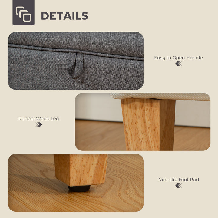 MCL 16L Linen Storage Ottoman Padded Footstool with Rubberwood Legs for Storage Box, Bed End, Shoe Bench, Seating, Charcoal Grey