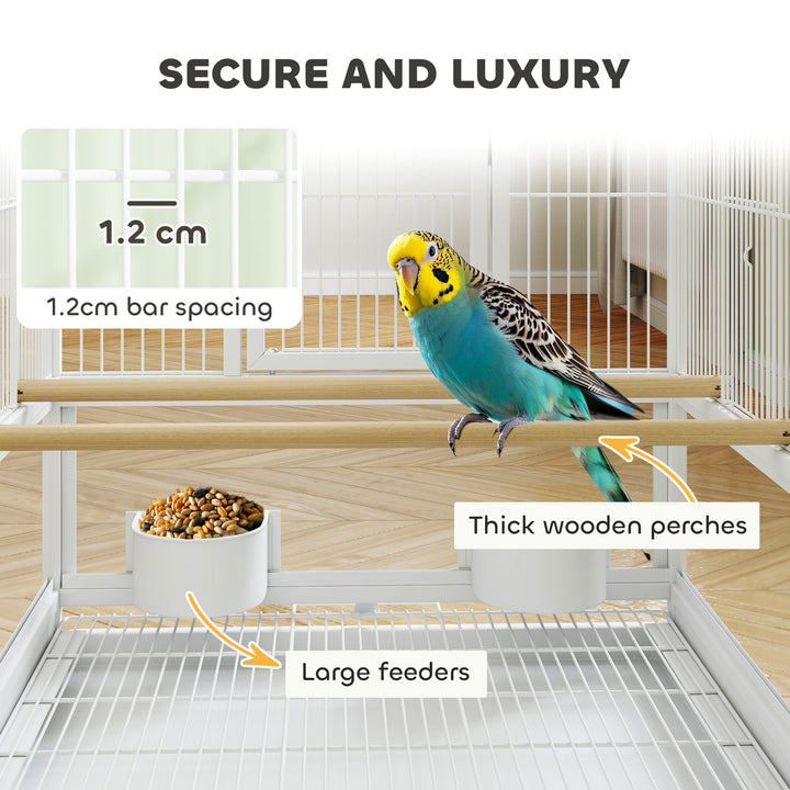 Bird Cage with Rolling Stand, Acrylic Viewing Panels, Storage Shelf, for Budgie, Parakeet, 48 x 46 x 83 cm