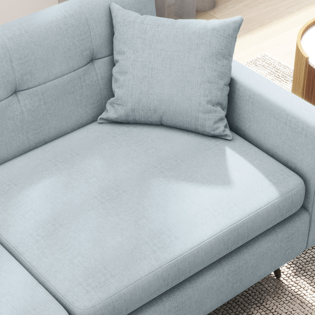 165cm 3 Seater Sofa for Living Room, Modern Fabric Couch, Tufted Small Couch Sofa Settee with Steel Legs and 2 Storage Pockets for Bedroom and Home Office, Blue