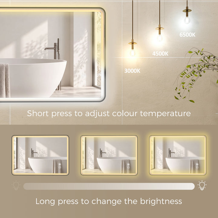 Bathroom Mirror with LED Lights, 100x70cm Rectangle Bathroom Mirror - view 5