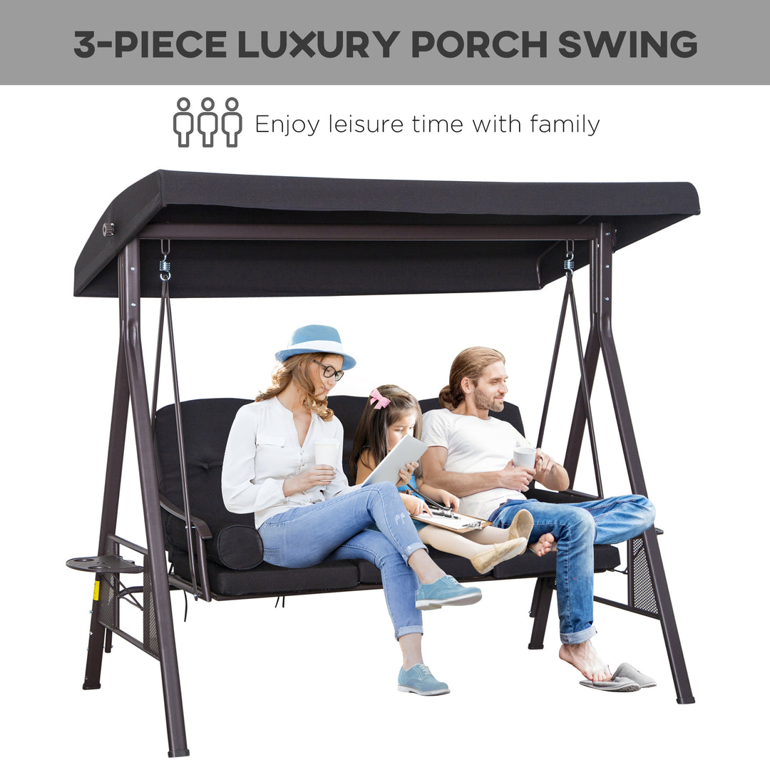 MCL Swing Chair Hammock Chair 3 Seater Canopy Cushion Shelter Outdoor Bench Black
