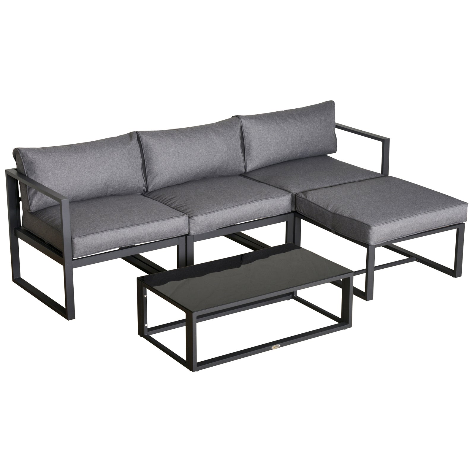 5 Pieces Outdoor Patio Furniture Set, Sofa Couch with Glass Coffee Table, Cushioned Chairs and Aluminum Tube, for Balcony Garden Backyard, Grey