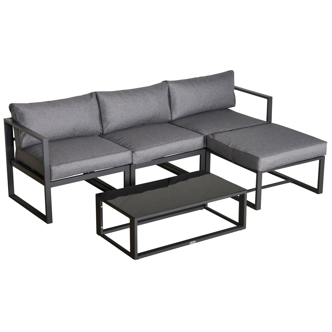 MCL 5 Pieces Outdoor Patio Furniture Set, Sofa Couch with Glass Coffee Table, Cushioned Chairs and Aluminum Tube, for Balcony Garden Backyard, Grey