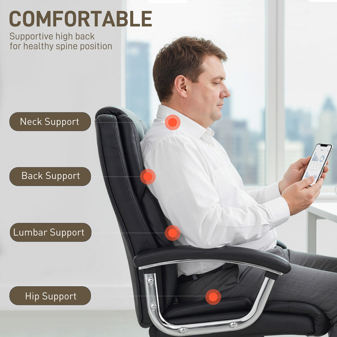 Big and Tall Office Chair 180kg with Spring Cushion, PU Leather - Blac