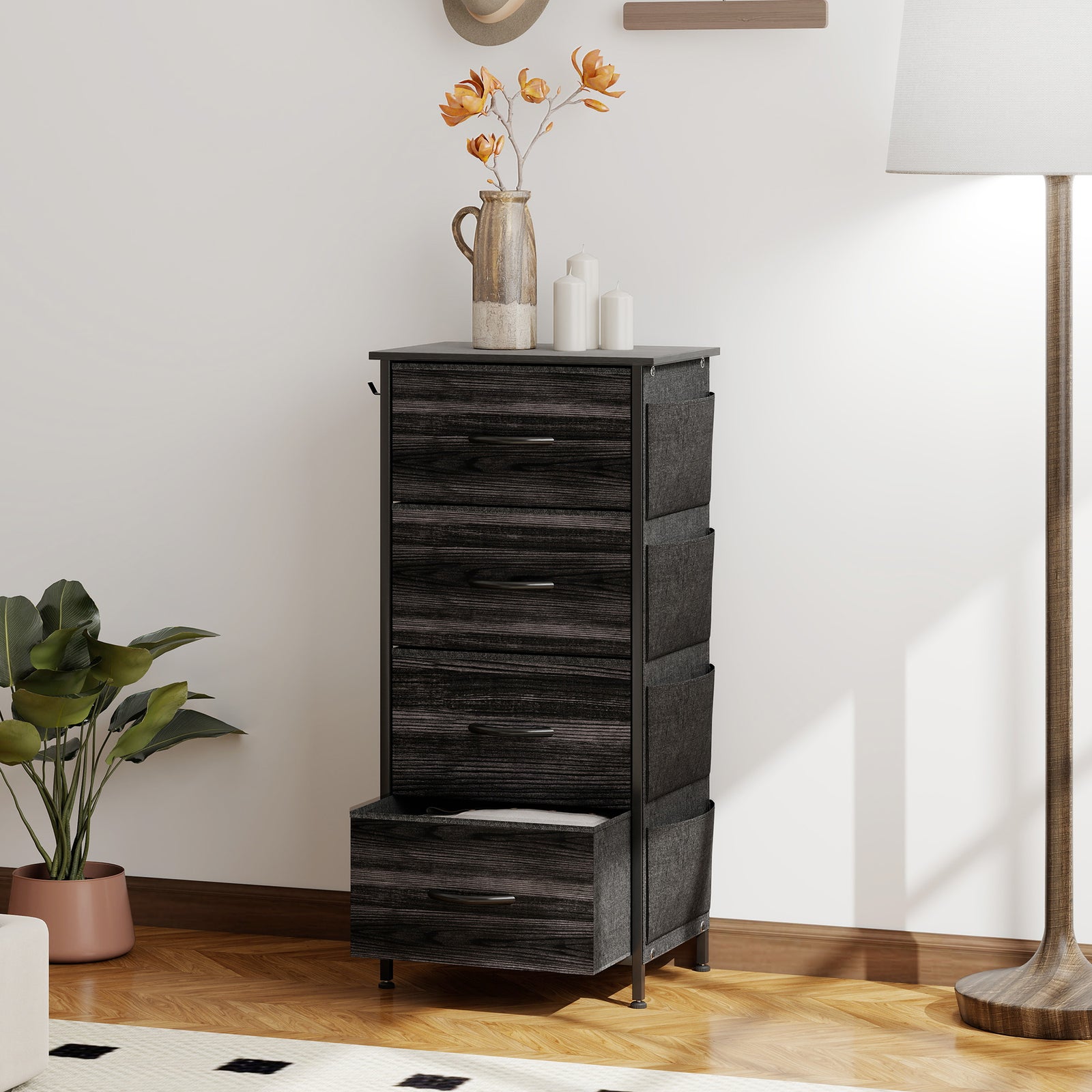 Chest of Four Fabric Drawers - Black