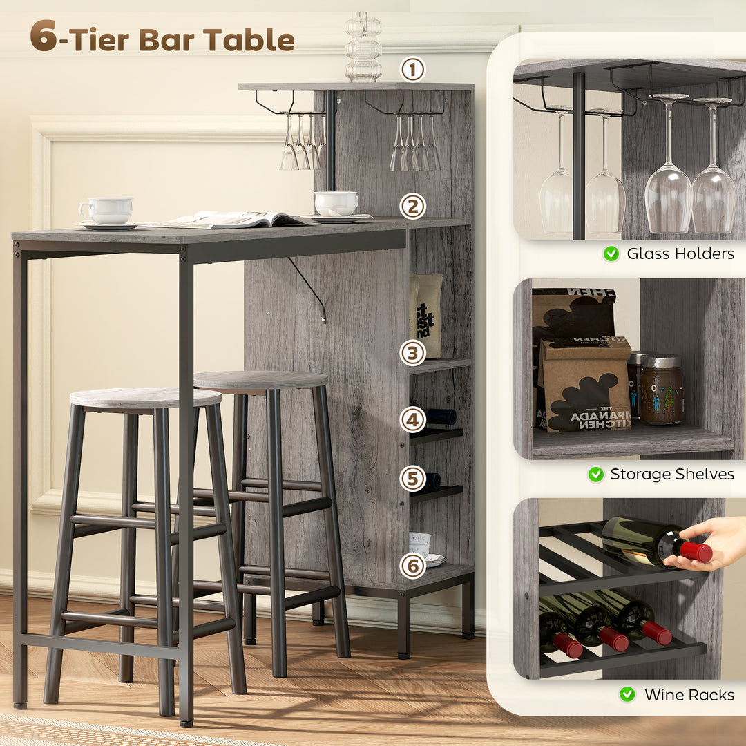 3 Pieces Dining Room Set, 2 Round Stools with Footrest, 6-Tier Dining 