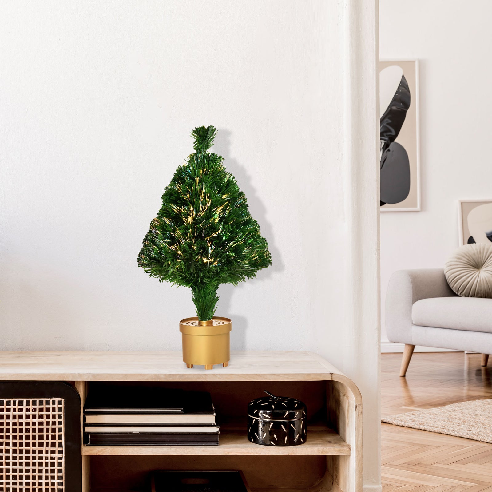 2FT Prelit Artificial Christmas Tree Fiber Optic LED Light Holiday Home Xmas Decoration Table Decor with Multi-Color Lights, Green