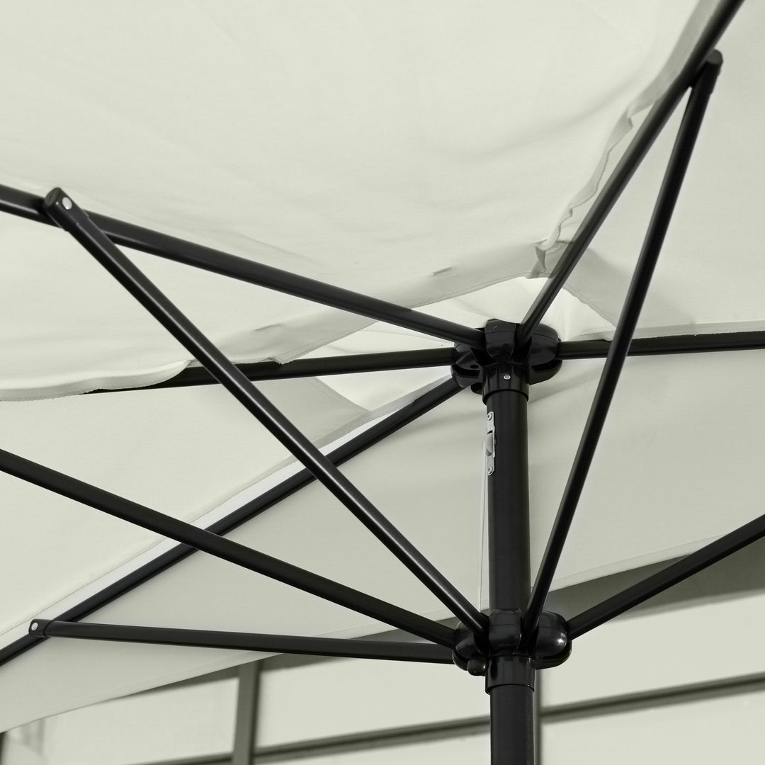 2.3m Half Parasol Semi Round Umbrella Patio Metal Frame Crank Handle for Balcony-- NO BASE INCLUDED, Off-White