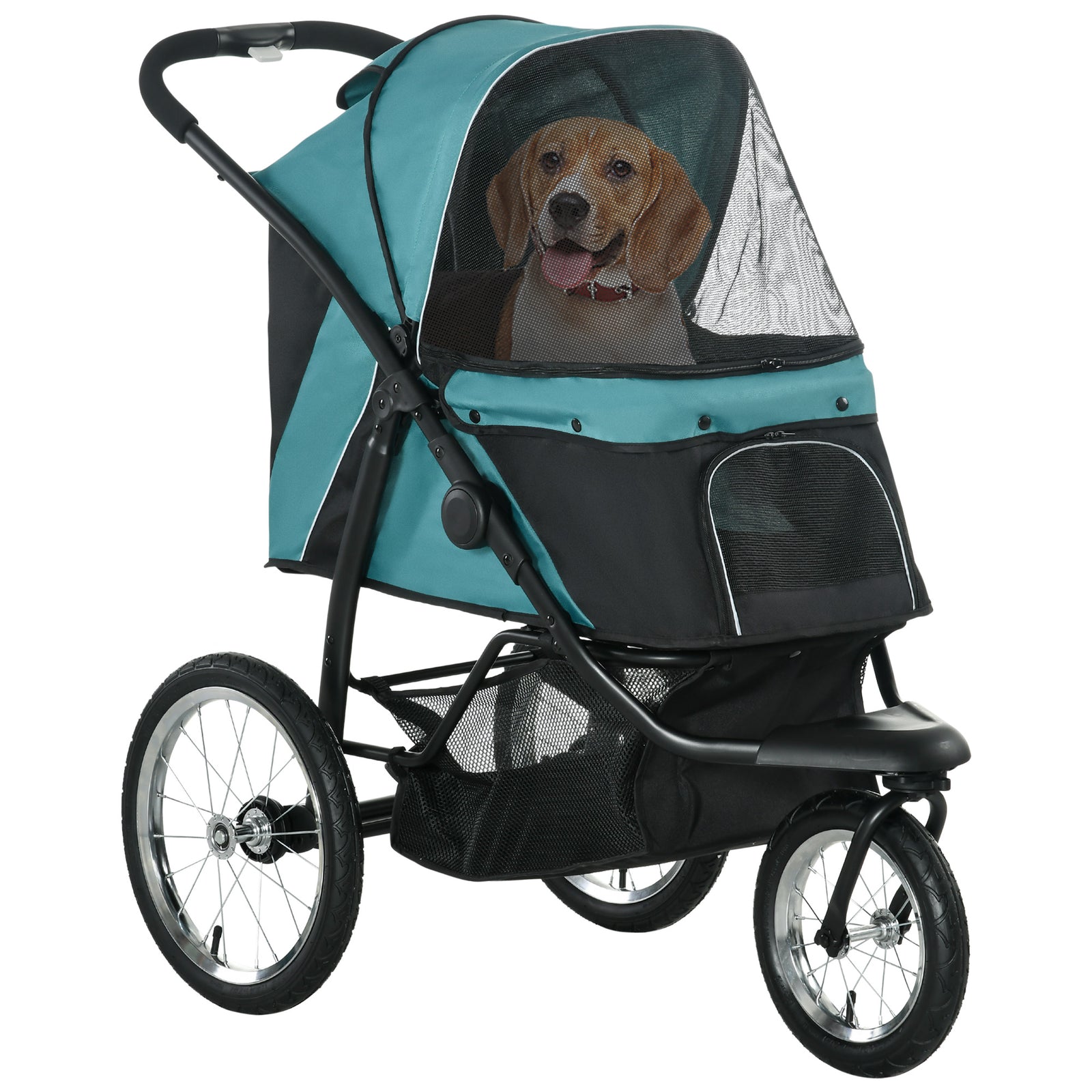 Foldable Pet Stroller Jogger, with Three Wheels, Canopy, for Medium and Small Dogs, Green