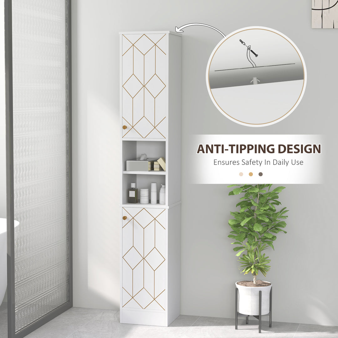 Tall Bathroom Storage Cabinet with Doors, Slim Bathroom Storage Unit with Adjustable Shelves, Freestanding Bathroom Storage Unit, White