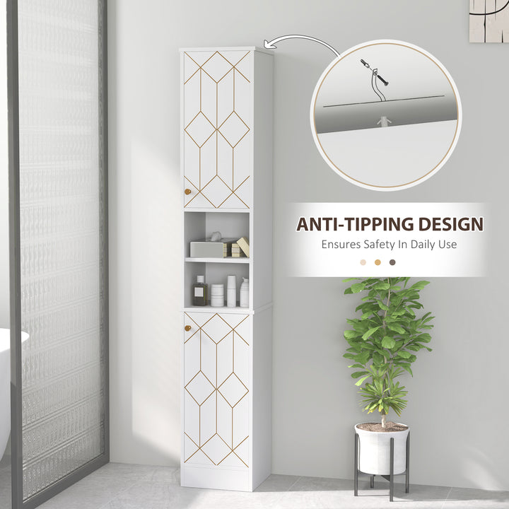 Tall Bathroom Storage Cabinet with Doors, Slim Bathroom Storage Unit with Adjustable Shelves, Freestanding Bathroom Storage Unit, White