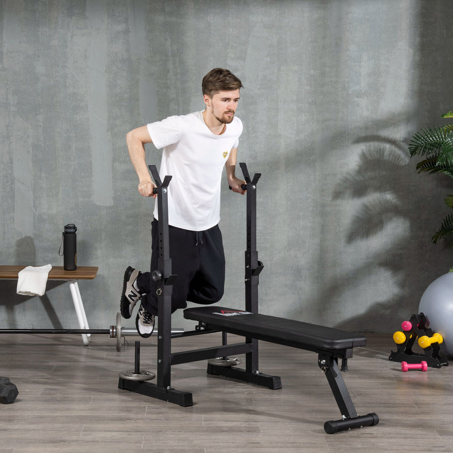 Adjustable Weight Bench, Foldable Bench, with Barbell Rack, Black