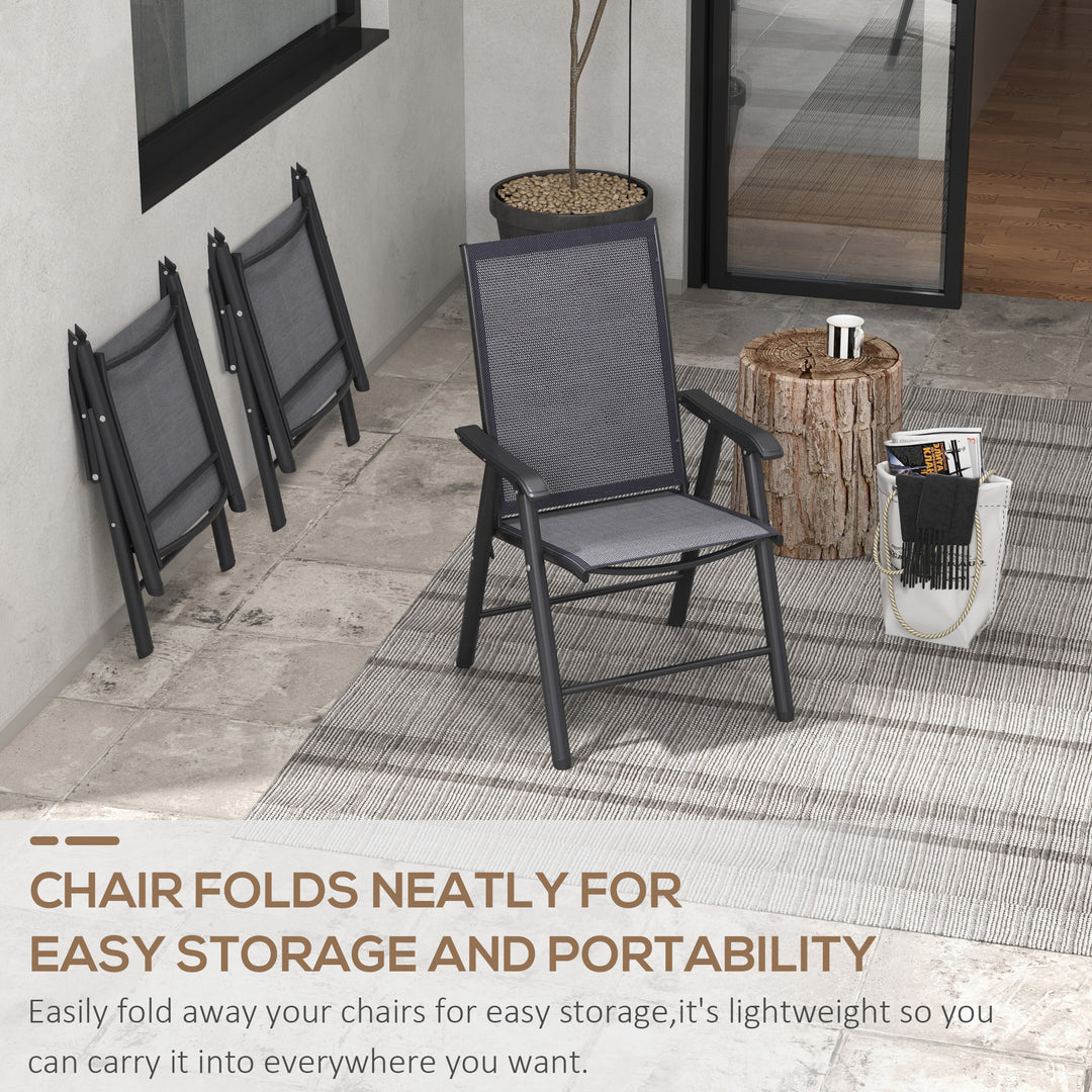 Set of 6 Folding Garden Chairs, Metal Frame Garden Chairs Outdoor Patio Park Dining Seat with Breathable Mesh Seat, Dark Grey