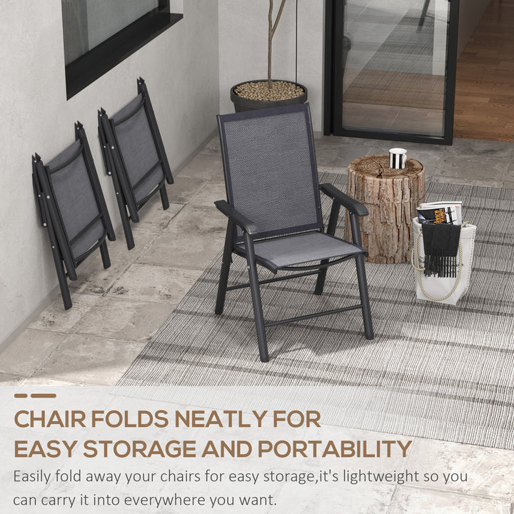Set of 6 Folding Garden Chairs, Metal Frame Garden Chairs Outdoor Patio Park Dining Seat with Breathable Mesh Seat, Dark Grey
