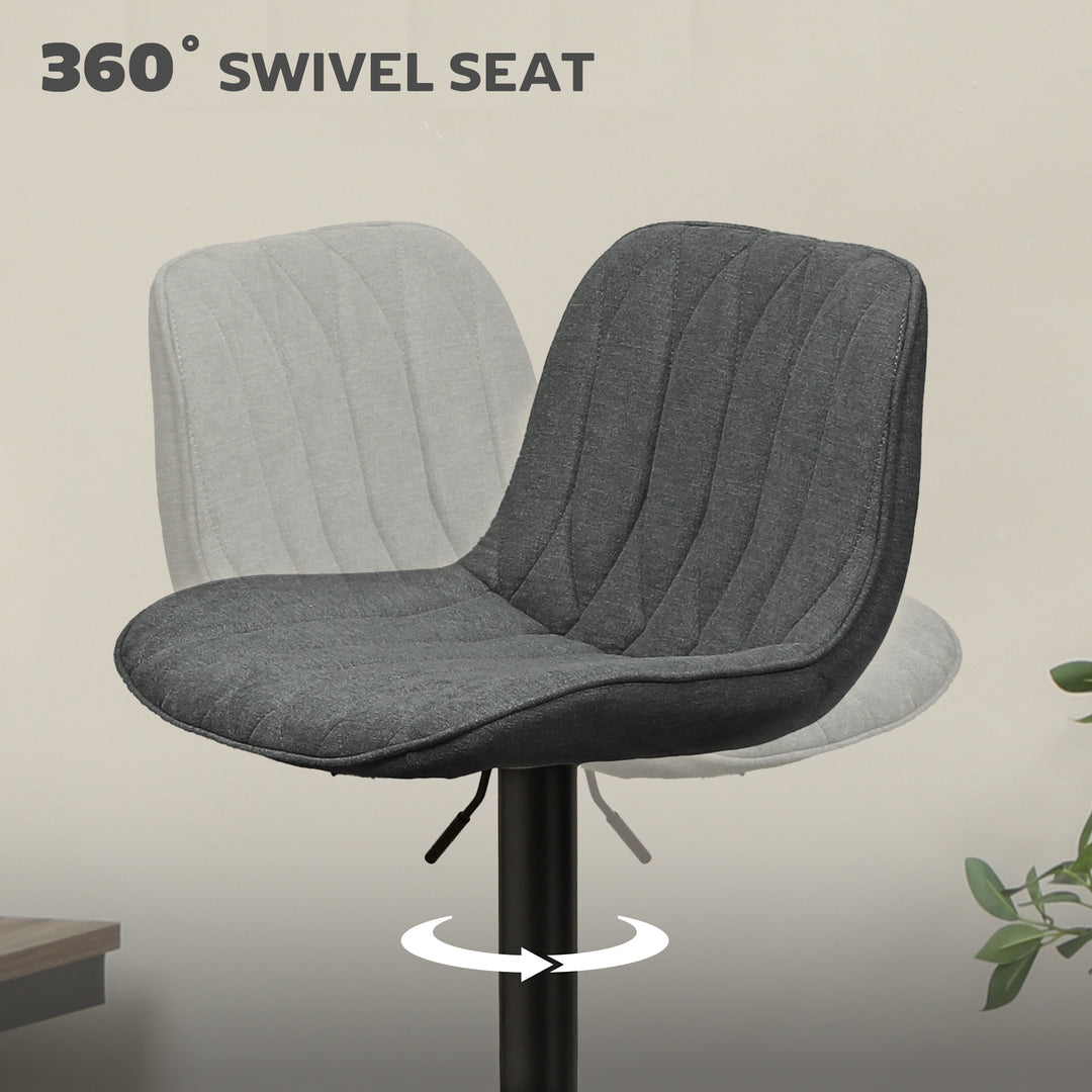 Set of Two Linen-Look Bar Stools - Charcoal Grey