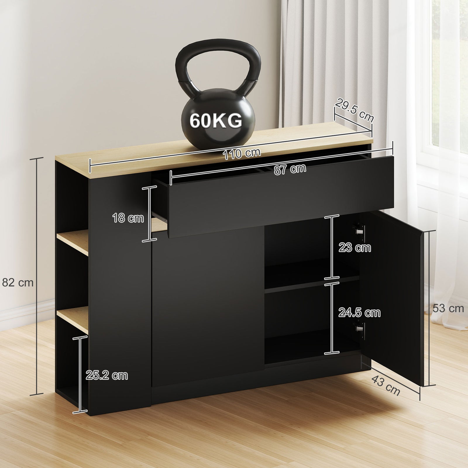 Kitchen Island, Storage Cabinet with Adjustable Shelf, 2 Drawers, 3 Op