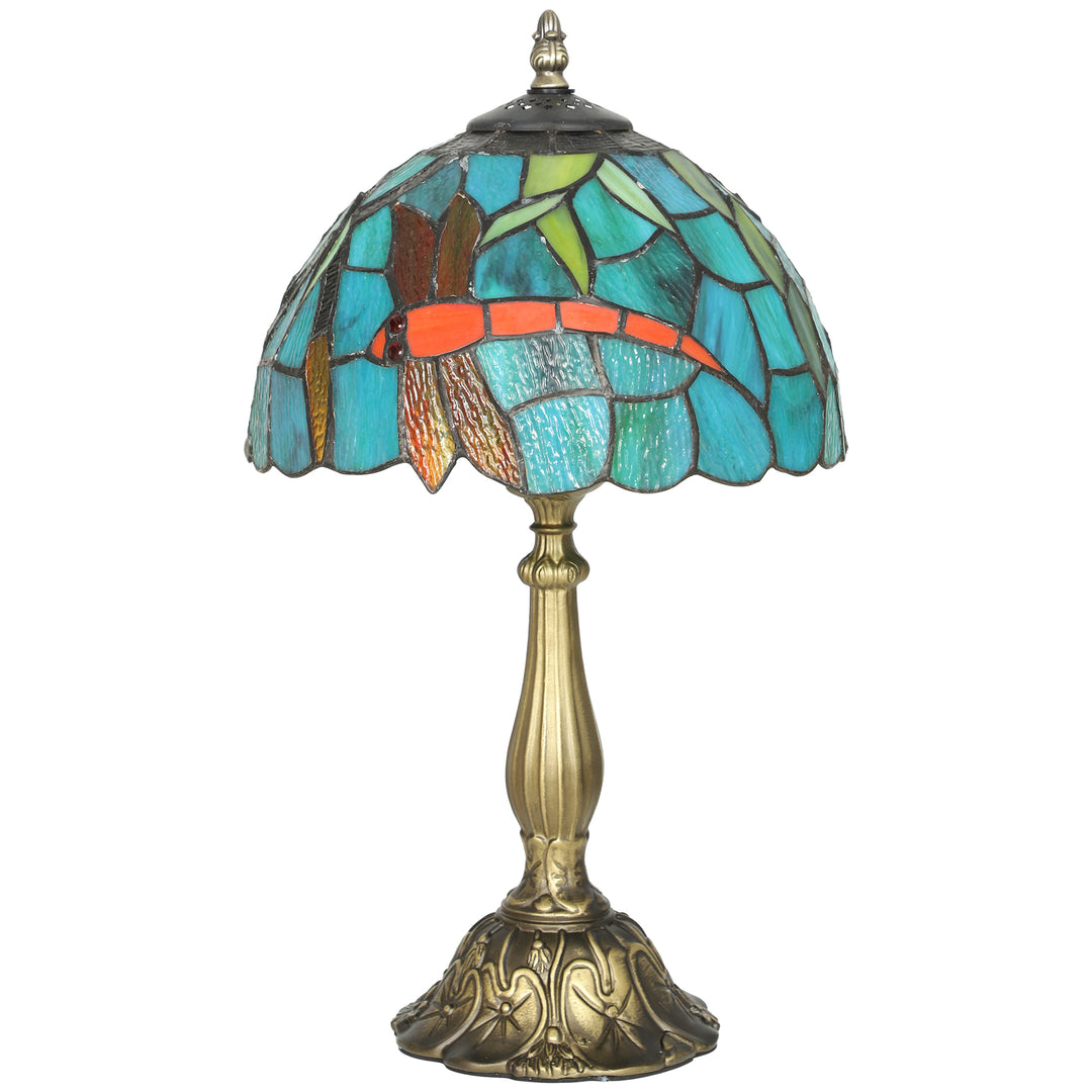 Stained Glass Table Lamp, Handmade Antique Bedside Lamp for Bedroom, Living room, Home, Nightstand, Decorative Night Light - Green
