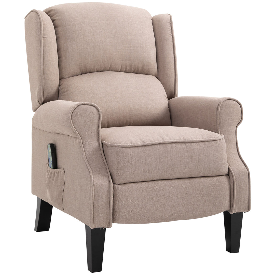 MCL Heated Massage Reclining Armchair Thick Sponge Padded Linen Upholstery Metal Wood Frame Home Luxury Relaxation Beige