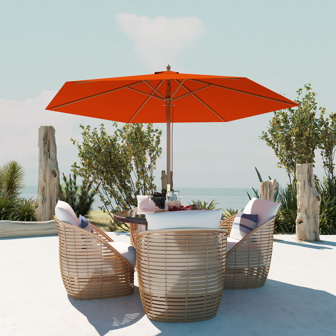 2.5m Wood Garden Parasol Sun Shade Patio Outdoor Wooden Umbrella Canopy, Table Market Umbrella with Vent, 38mm Pole, Rope Pulley Mechanism, Orange