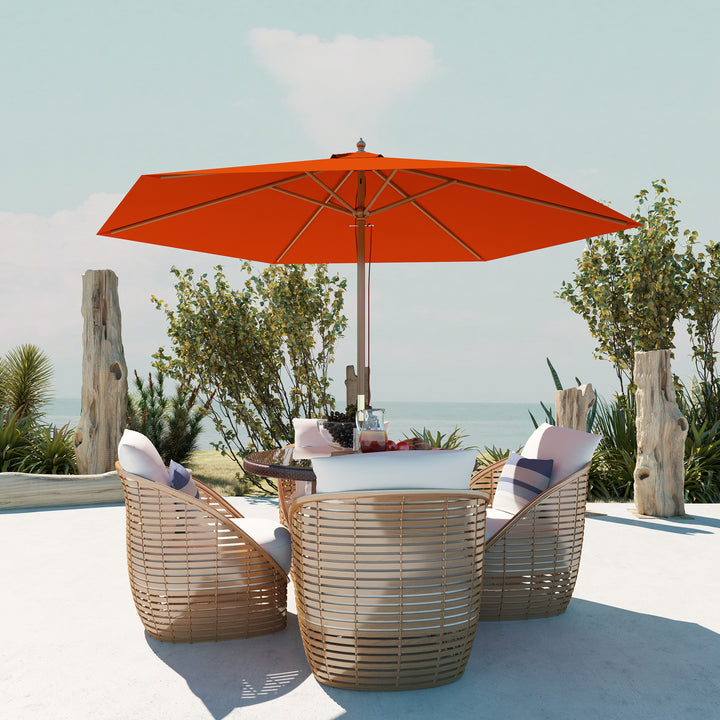 2.5m Wood Garden Parasol Sun Shade Patio Outdoor Wooden Umbrella Canopy, Table Market Umbrella with Vent, 38mm Pole, Rope Pulley Mechanism, Orange