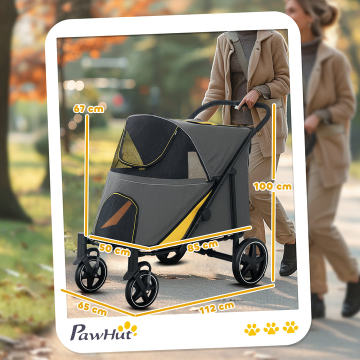 Foldable Pet Stroller, with Universal Wheels, Shock Absorber, for Medium and Large Dogs - Grey