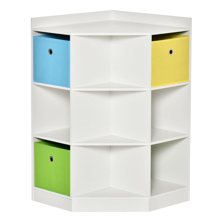 HOMCOM 3 Tier Kids Bookcase Toy Organiser Storage w/ 3 Fabric Drawers, White | Aosom UK