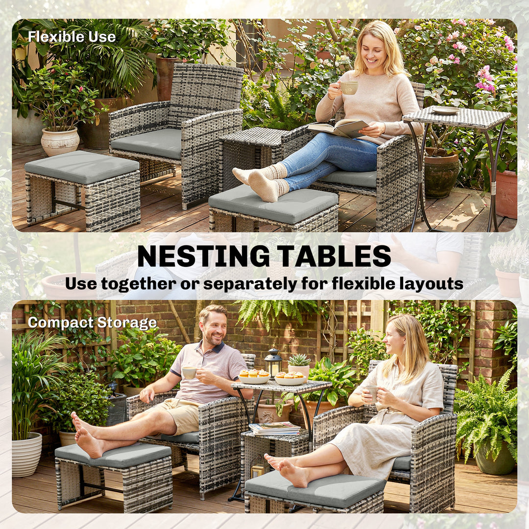 6 Piece Rattan Garden Furniture, Space-Saving Patio Furniture Set with