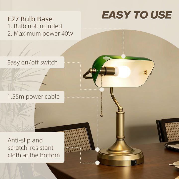 Desk Lamp with USB Ports, Banker&