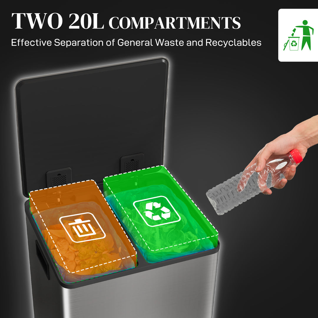 40L Dual Compartment Stainless Steel Bin, with Deodoriser Holders - Si