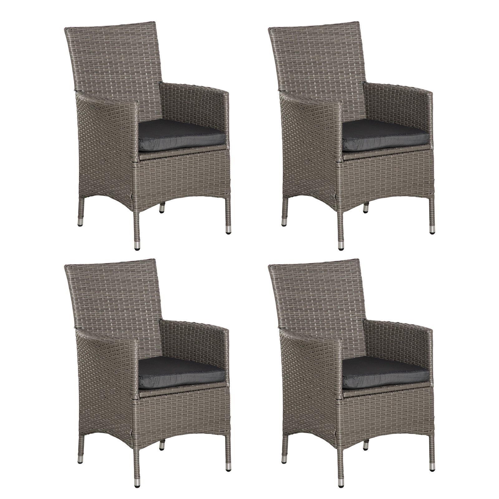 Set of Four Rattan Armchairs, with Cushions - Grey