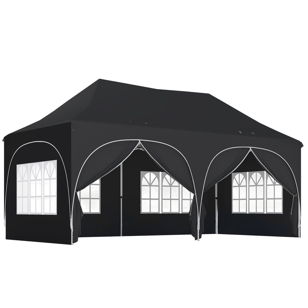 3 x 6m Pop Up Gazebo Shelter with Sides, 6 Sandbags, Peak Top Garden P