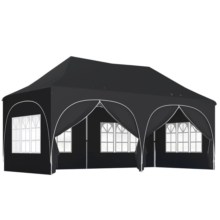 3 x 6m Pop Up Gazebo Shelter with Sides, 6 Sandbags, Peak Top Garden P