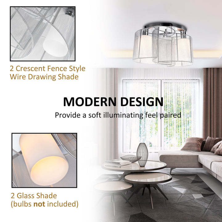 Modern Chandelier, Semi-Flush Mount Ceiling Light with 2 Light, E27 Bulb Base for Hallway, Dining Room, Living Room, White and Silver