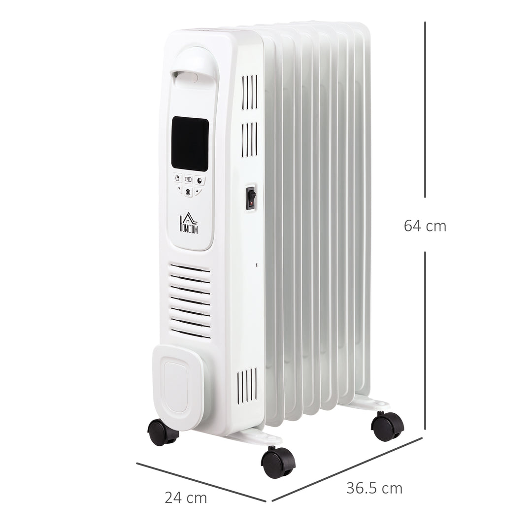 HOMCOM 1630W Digital Oil Filled Radiator, 7 Fin, Portable Electric Heater w/ LED Display, 3 Heat Settings, Safety Cut-Off & Remote Control | Aosom UK