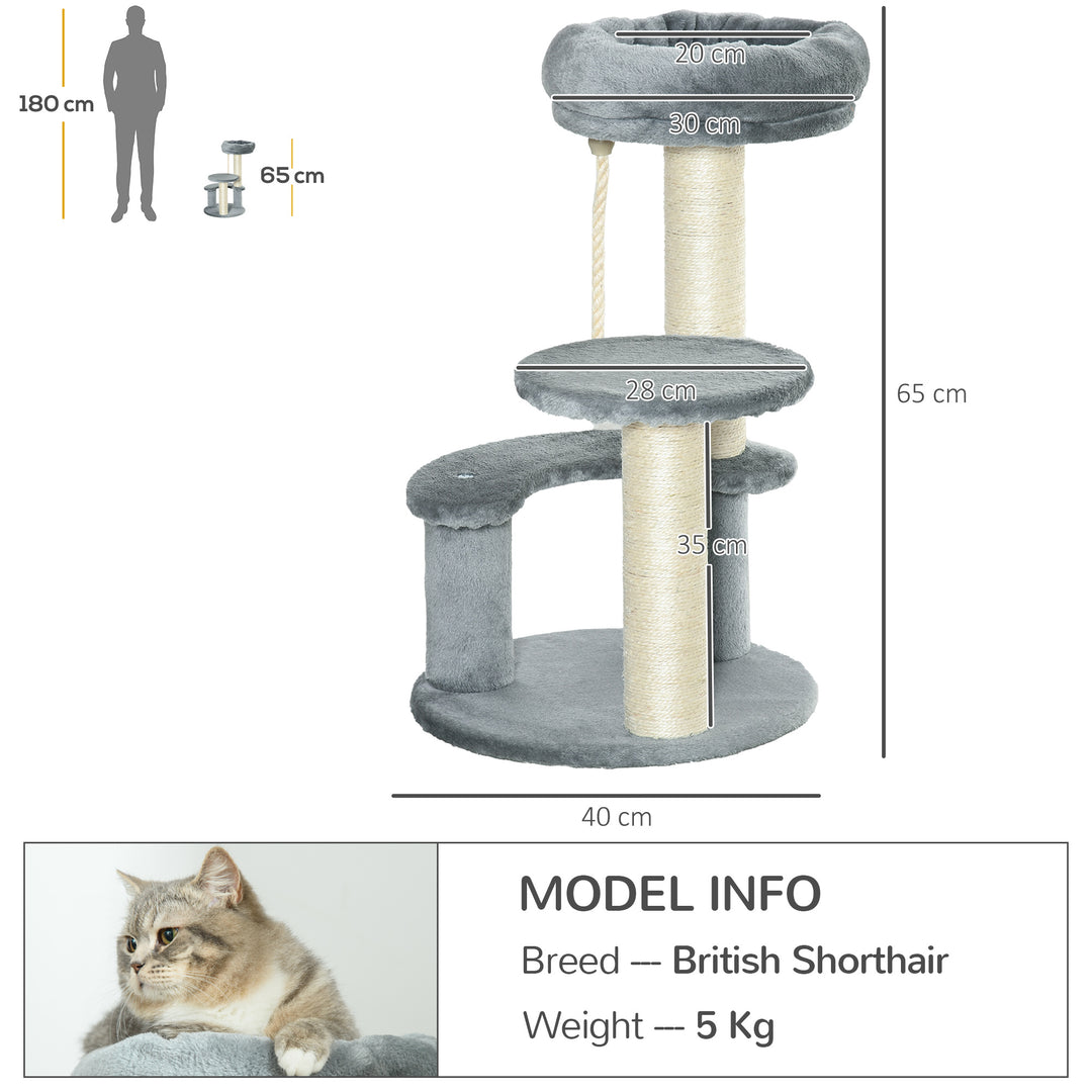 MCL 65cm Cat Tree, Cat Tower for Kittens, Small Cat Condo with Sisal Scratching Posts, Hanging Rope, Perches - Grey