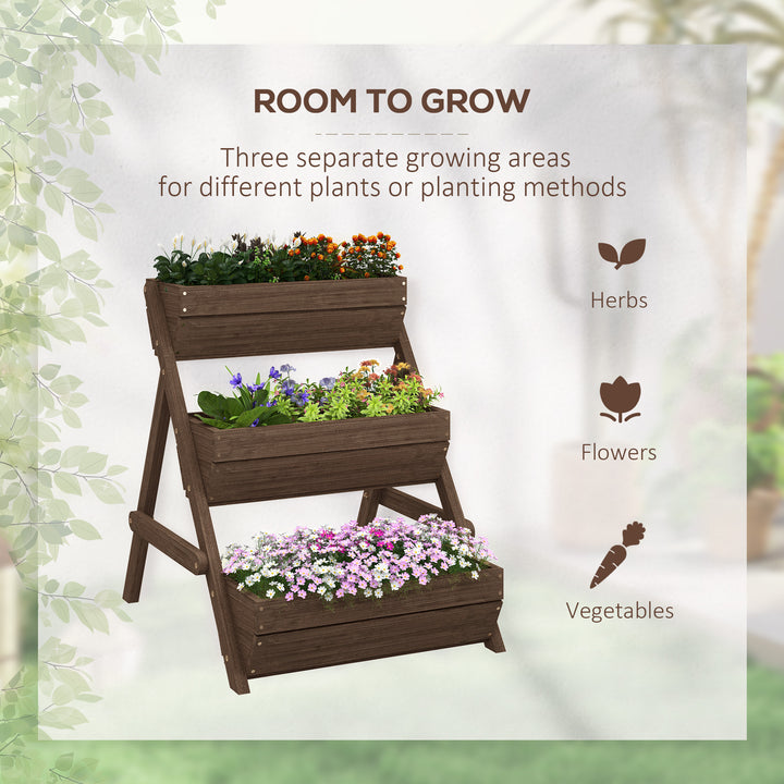 3 Tier Raised Garden Bed Wooden Elevated Planter Box Kit, 66L for Flower, Vegetable, Herb, 65x75x78cm, Tan