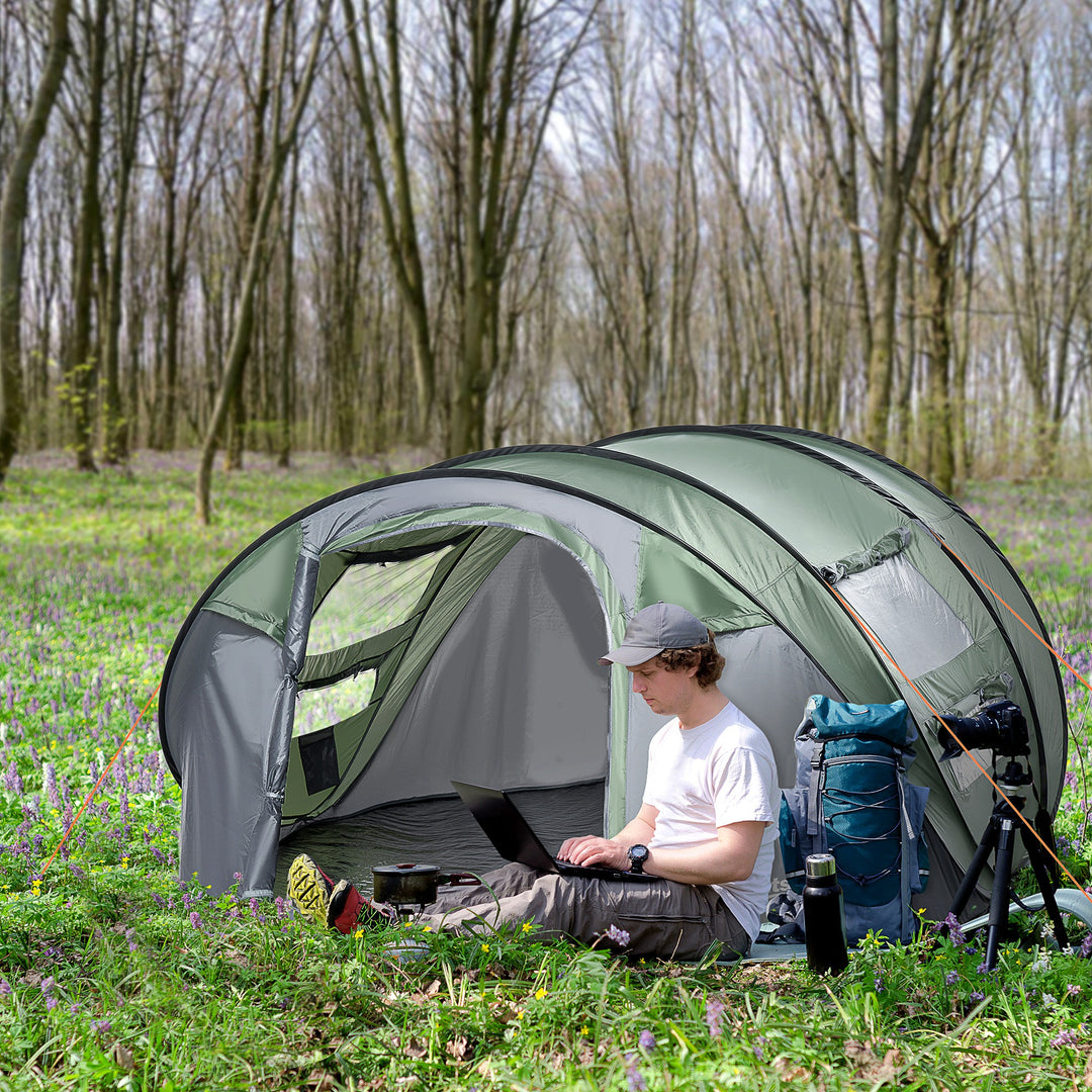 Outsunny Camping Haven: 4-5 Person Pop-Up Tent, Waterproof with Mesh & PVC Windows, Portable Carry Bag, Forest Green | Aosom UK