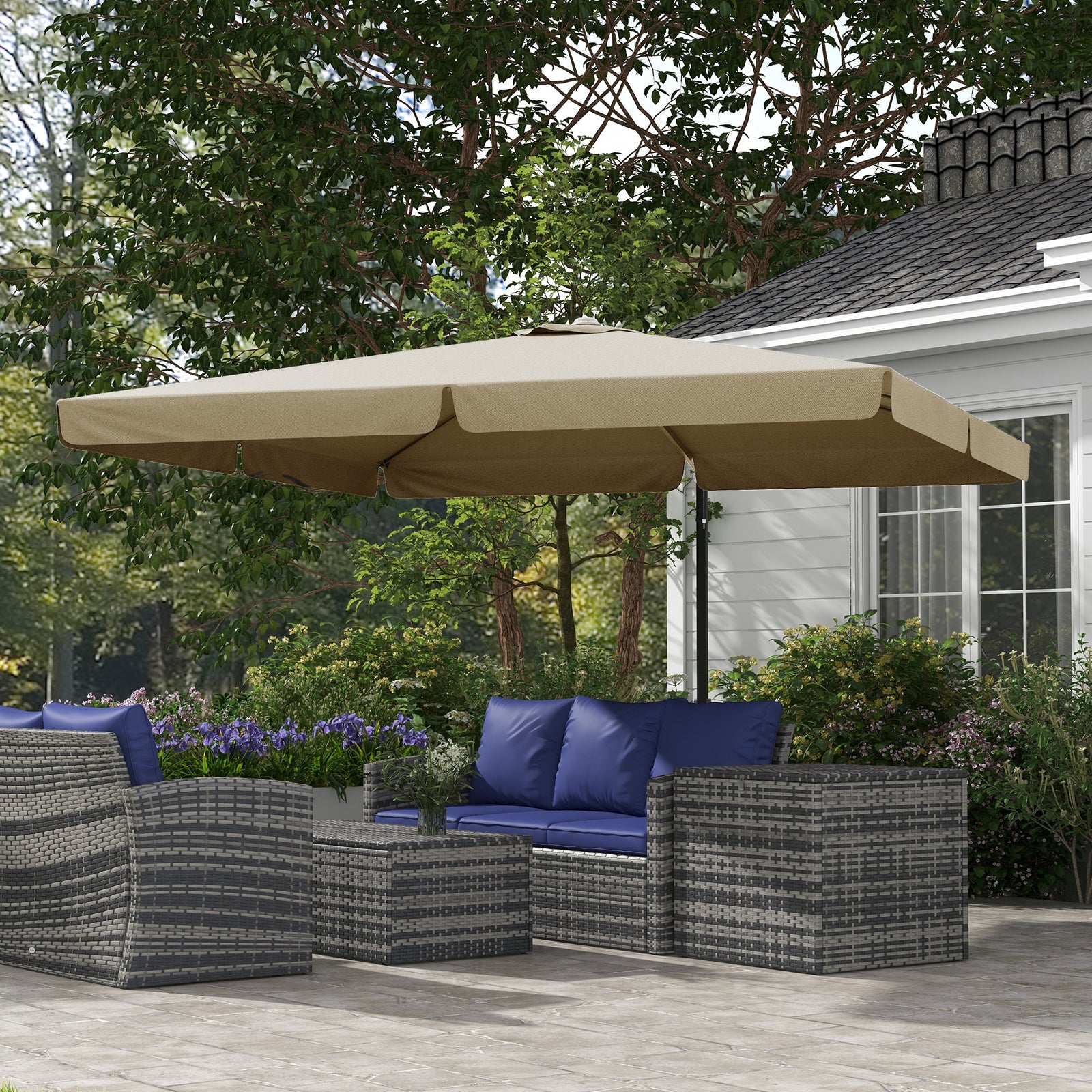 3m Cantilever Parasol, with Four-Position Canopy - Khaki