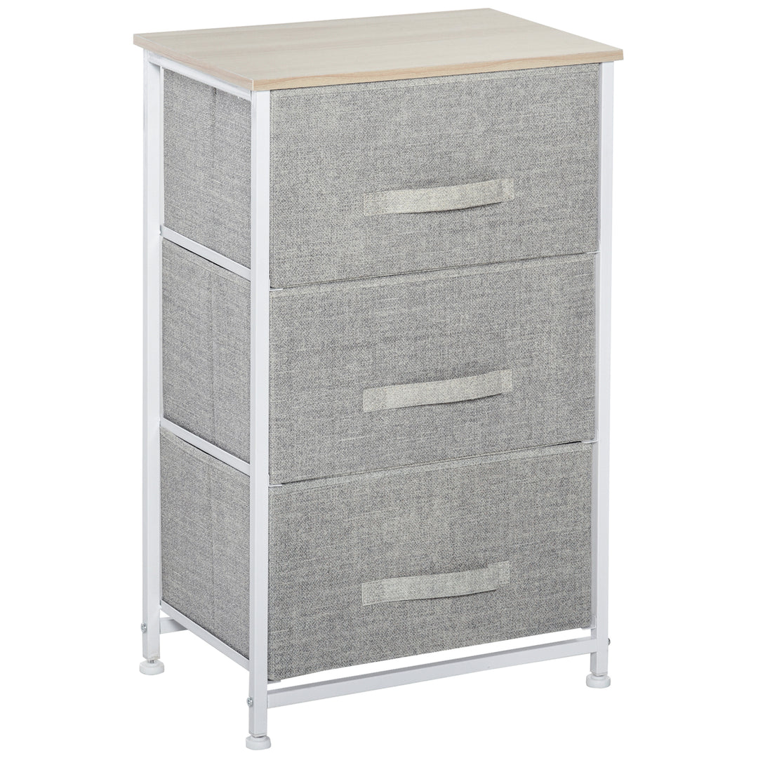 Vertical 3-Tier Linen Drawer Cabinet Organizer Storage Dresser Tower with Metal Frame Adjustable Feet for Living Room, Bathroom, Kitchen, White, Oak and Light Grey