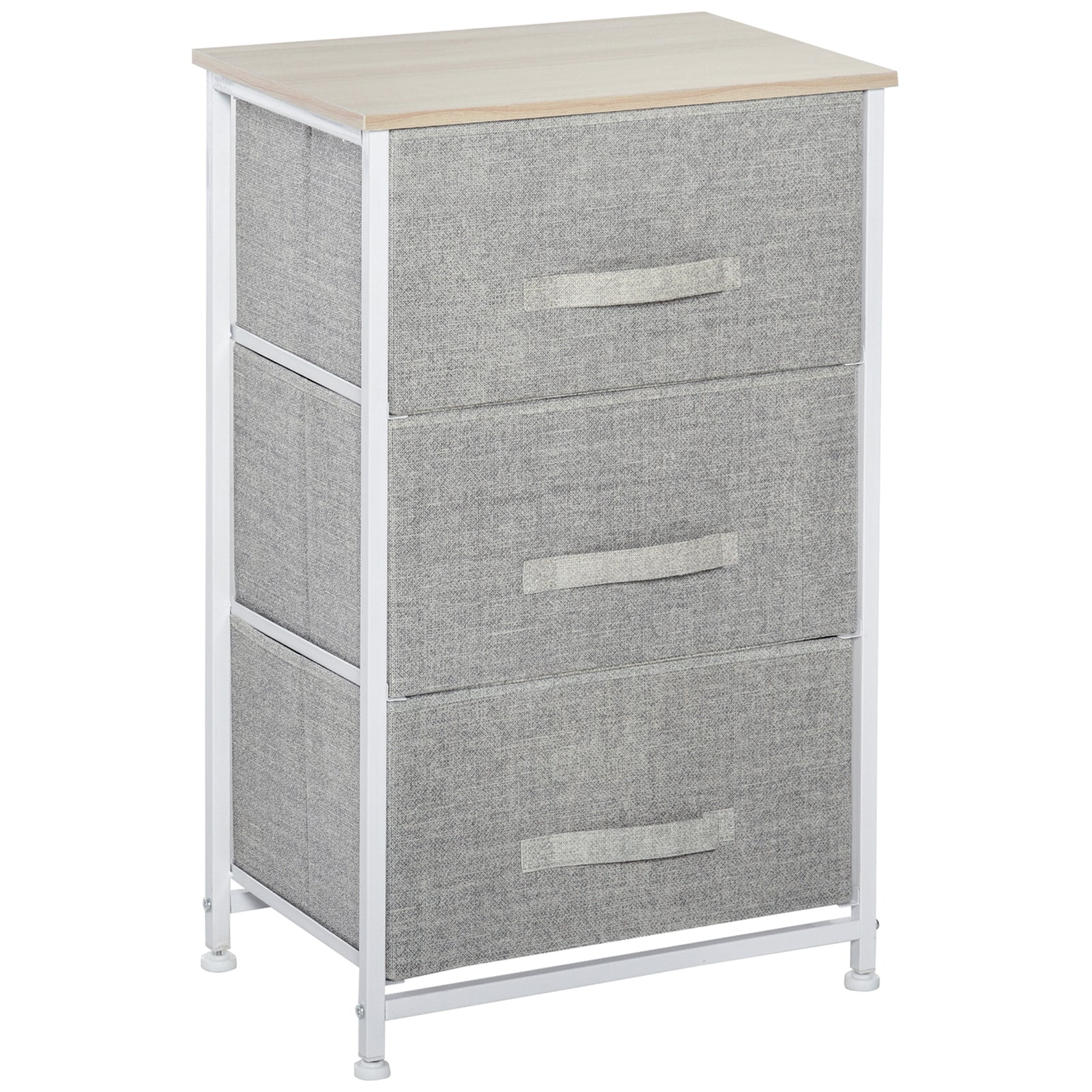 Vertical 3-Tier Linen Drawer Cabinet Organizer Storage Dresser Tower with Metal Frame Adjustable Feet for Living Room, Bathroom, Kitchen, White, Oak and Light Grey