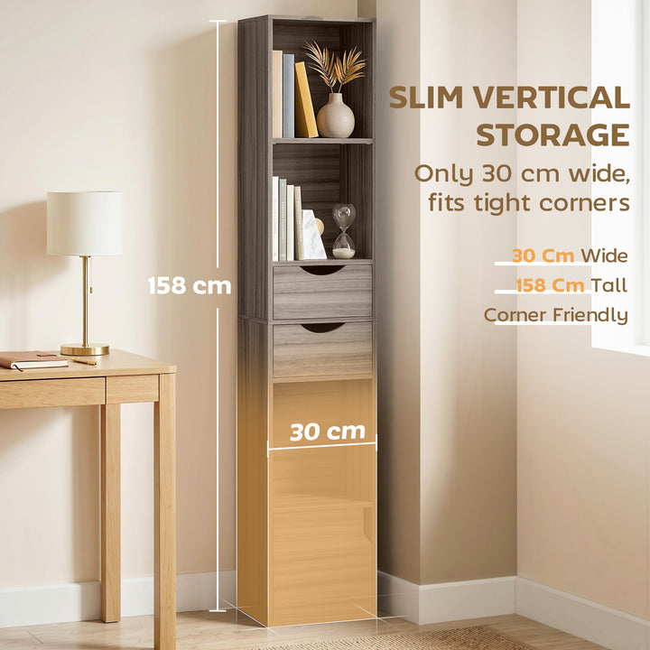 Bookcase with Drawers Adjustable Shelf Bookshelf with 2 Drawers and Ca