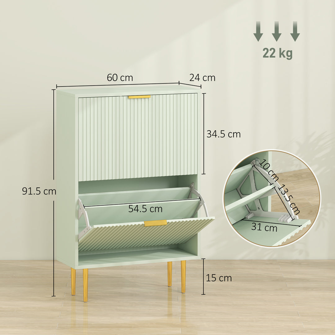 Elegant Two-Drawer Shoe Cabinet - Light Green
