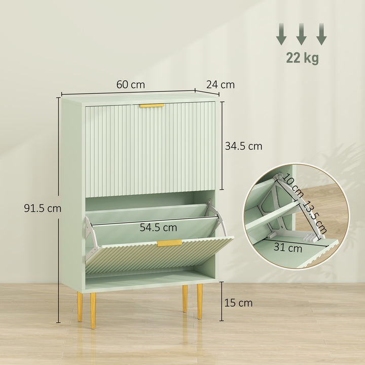 Elegant Two-Drawer Shoe Cabinet - Light Green
