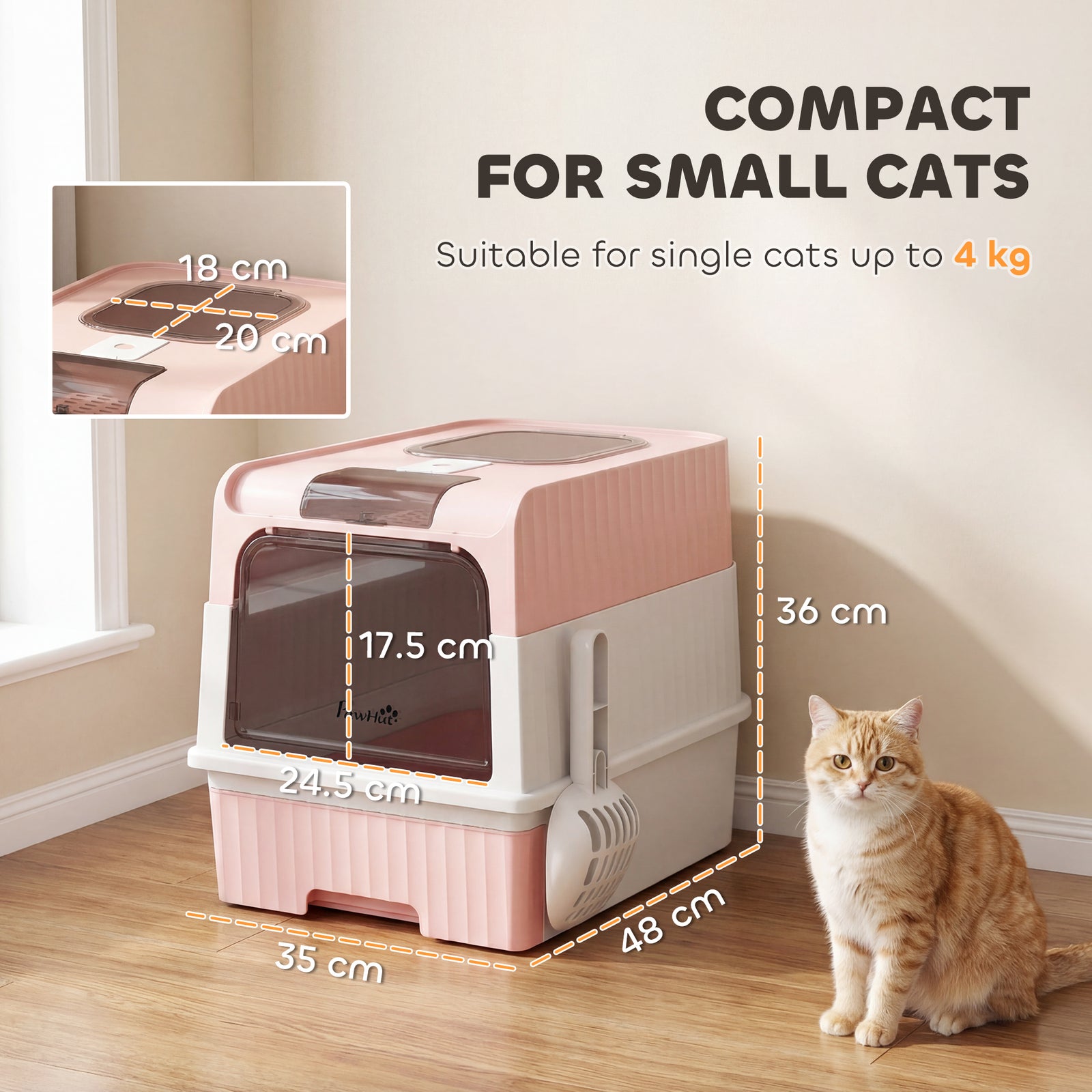 Enclosed Cat Litter Box with Lid, Pull-Out Drawer Tray, Scoop, 4 Deodo