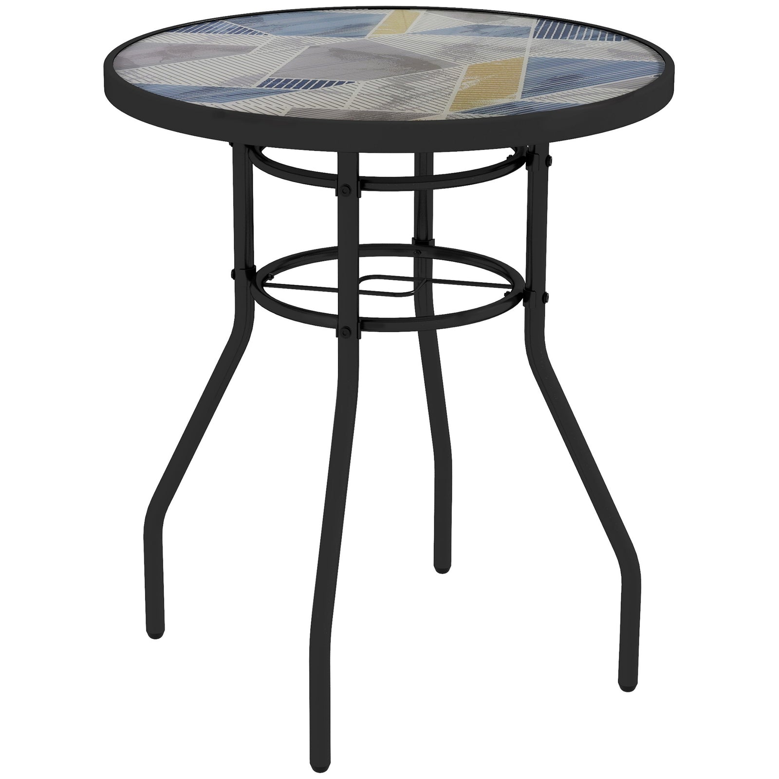Φ60 Garden Table, with Glass Printed Tabletop - Multicolour