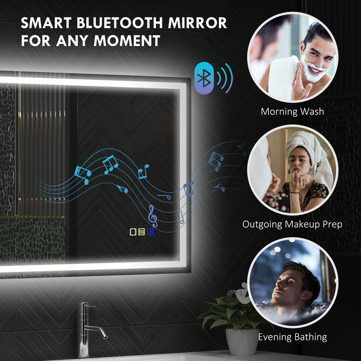 60 x 80 cm Anti-Fog LED Bathroom Mirror, with Bluetooth - Silver Tone