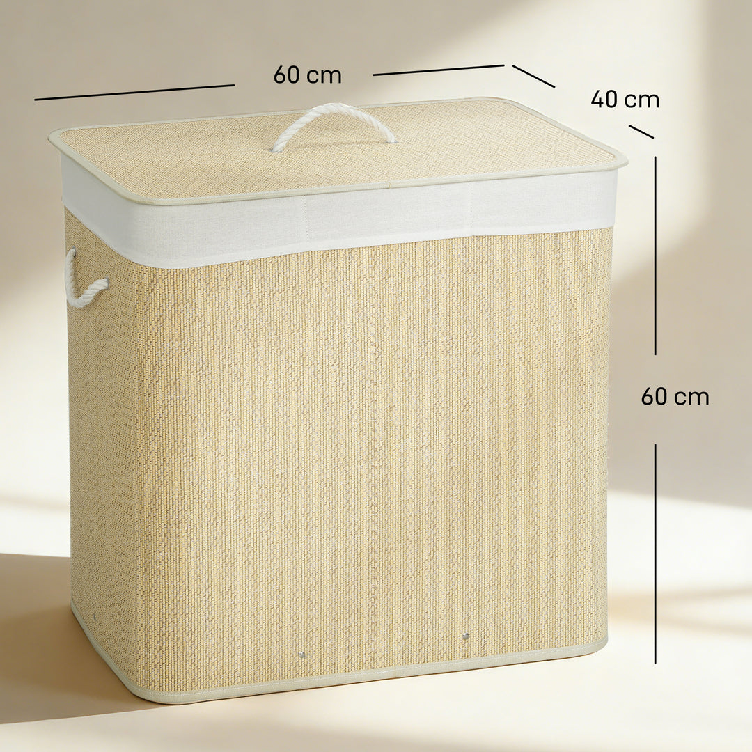 3 Section Laundry Basket with Lid, 144L Bamboo Laundry Hamper with Han