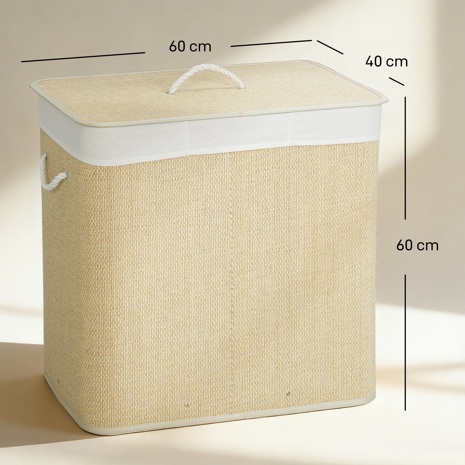 3 Section Laundry Basket with Lid, 144L Bamboo Laundry Hamper with Han