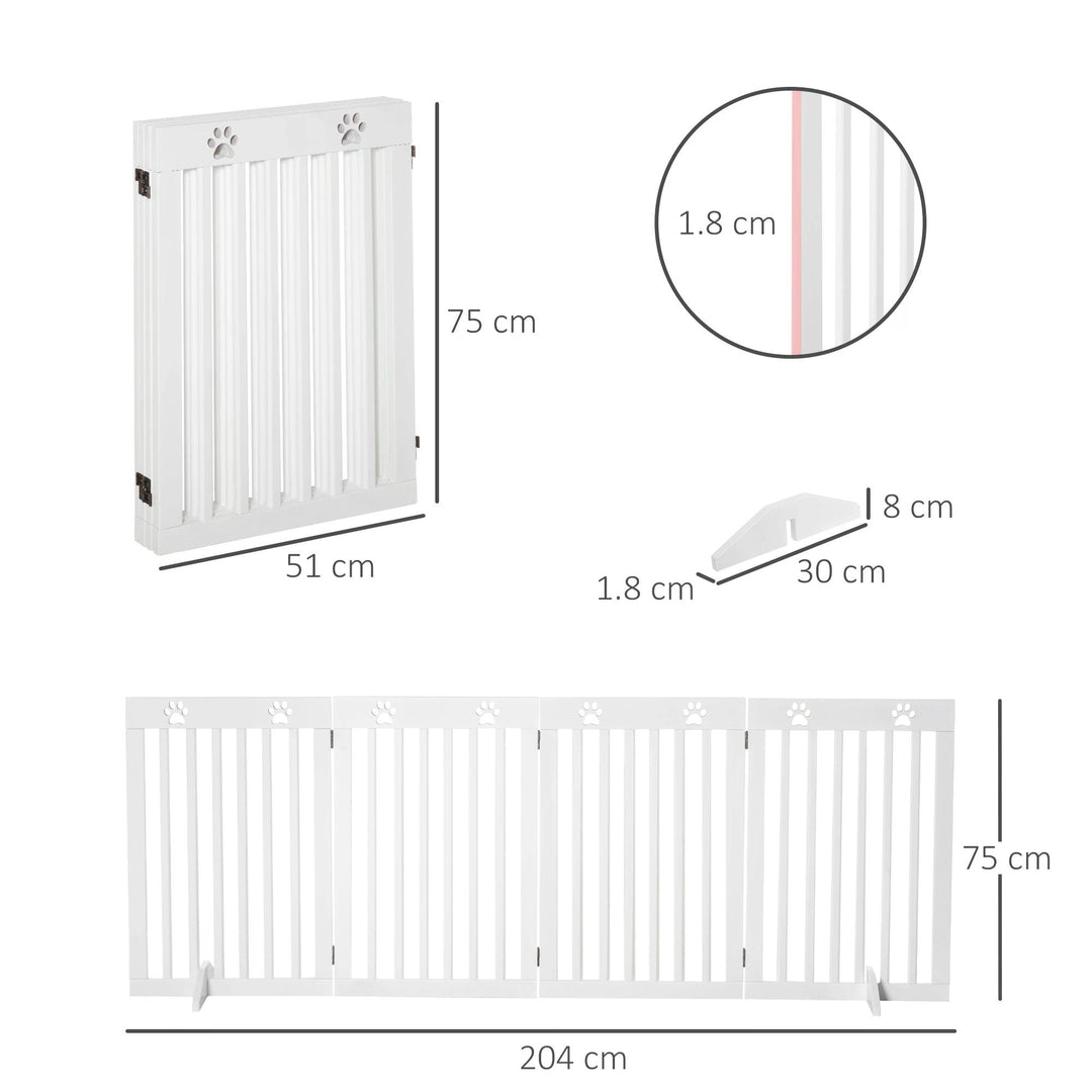 PawHut Foldable Wooden Pet Barrier: 4-Panel Safeguard for Doorways & Stairs, White | Aosom UK